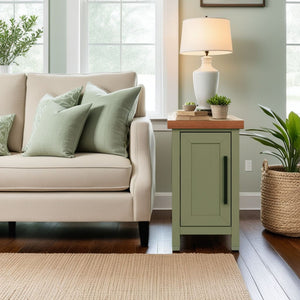 English Elm 14 Inch Chairside Table Sage Green & Fruitwood Two-Tone Accent Table Fully Assembled Oil-Rubbed Bronze Hardware B108P160215