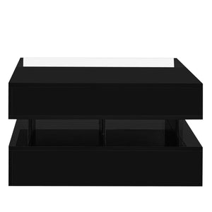English Elm VIBE Lift-Top Coffee Table with Glass Top, Hidden Storage & LED Ambience, Modern High-Gloss Centerpiece Black N724P290043B