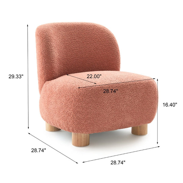 English Elm Boucle Rounded Accent Chair with Rubberwood Legs for Modern Minimalist Living Rooms Coral,Natural Wood N776P423410R