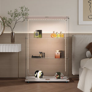 English Elm Tempered Glass Display Cabinet With Bluetooth Led Light, Lockable Storage For Wine & Collectibles W3155P268184-GIGA