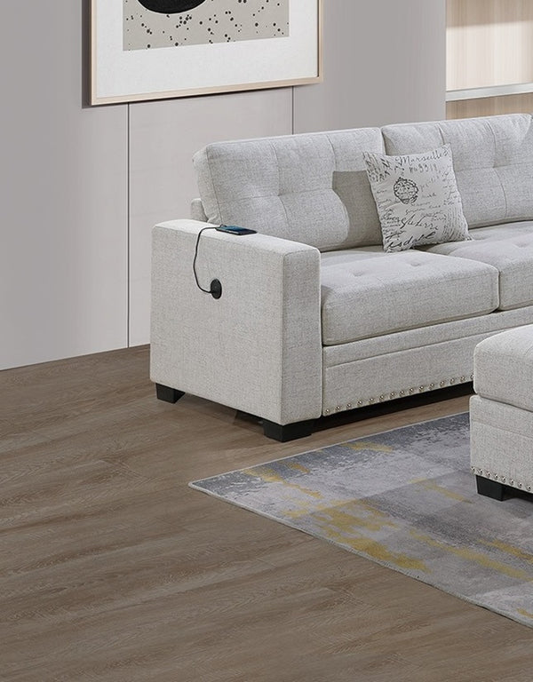 English Elm Casual Tufted Sectional Sofa Set with USB One-Arm Loveseat, Nailhead Trim, Pillows & Ottoman - Sleek Comfort and Versatile Configuration Beige,Neutral 59 L x 40 W x 27 H B011S01784