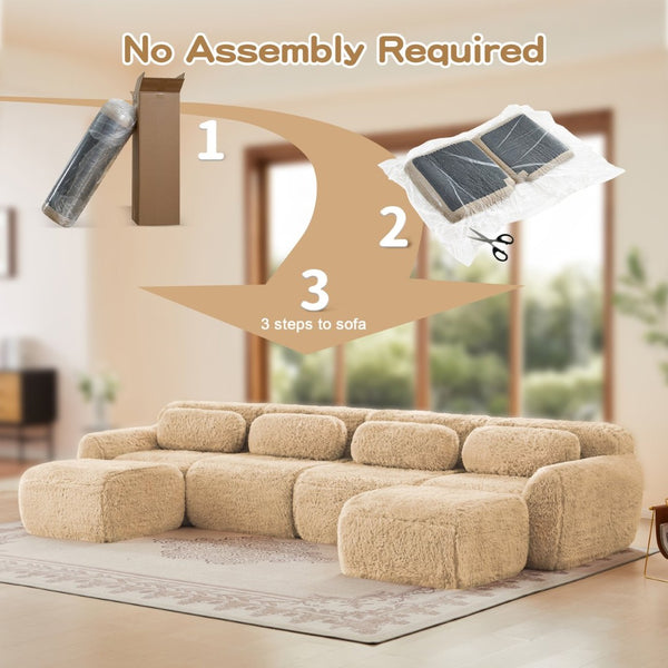 English Elm U-shaped Modular Sectional Sofa with Plush Fabric and High Resilience Foam for Living Rooms Light Khaki W714S01573