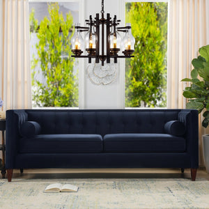 English Elm Jennifer Taylor Home - Jack 84" Modern Tuxedo Tufted Sofa in Plush Velvet with Shelter Arms, Reversible Cushions, Pillows Dark Navy B2719P238407