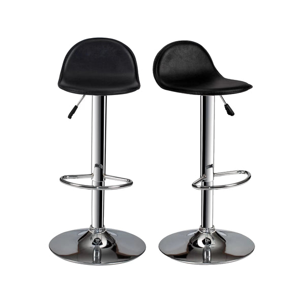 English Elm Adjustable Black PU Bar Stools Set of 2 – Chrome Base, Footrest, Height Adjustable Contemporary Seating SR011552