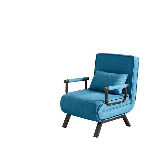 English Elm Convertible Chair Bed Sleeper 5-in-1 Folding Futon Sofa for Adults, Linen Upholstery, 5-Position Recline, Removable Arms, 450lb Capacity, Machine-Wash Cover — Blue W1359P211935