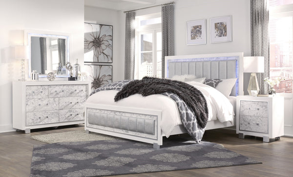 English Elm SKYE Marble White Dresser with Marble-Style Drawer Fronts, Solid Wood Frame, Spacious Knob Drawers B201P226274