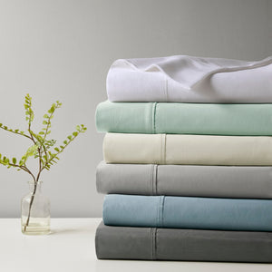 English Elm 4-piece Queen Sateen Cotton Blend Sheet Set for Cool Breathable Sleep Year Round Grey B035P437421