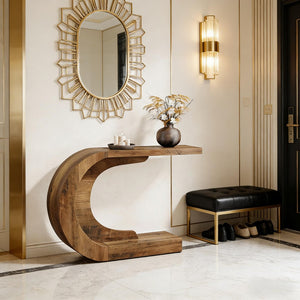 English Elm Contemporary Wave Silhouette Console Table Slim Engineered Wood Entryway Accent T3971P448043