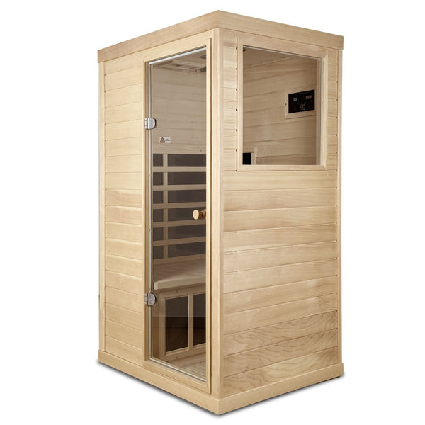 English Elm Canadian Hemlock Single Person Far Infrared Home Sauna with Led and Bluetooth Audio W632S00033