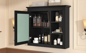English Elm 30'' Modern Medicine Cabinet with Mirror and Adjustable Shelves, MDF Wall-Mounted Bathroom Storage Solution Black N710P192495B