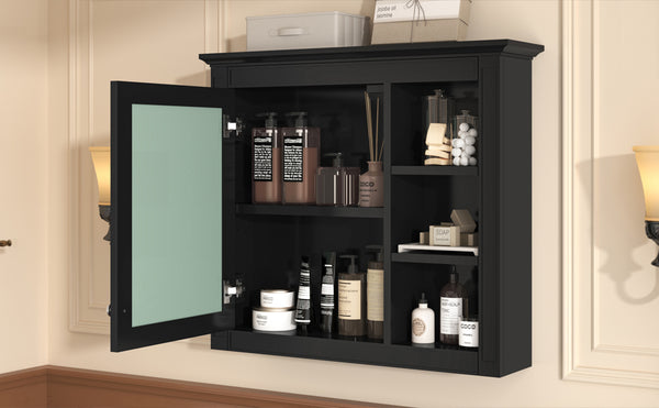 English Elm 30'' Modern Medicine Cabinet with Mirror and Adjustable Shelves, MDF Wall-Mounted Bathroom Storage Solution Black N710P192495B