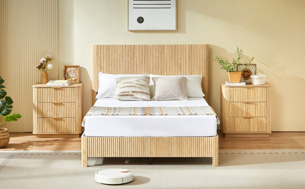 English Elm Full Platform Bed Corrugated Wood Ribbed Headboard Farmhouse Contemporary Frame Oak W1820P423200