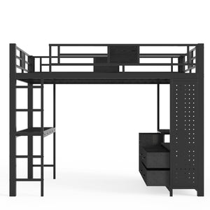 English Elm Queen Bunk Bed with Trundle Solid Pine Kids Car Themed Frame Built-in Bookshelf W1580S00440