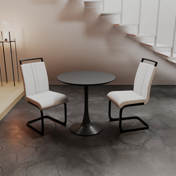 English Elm 31.5" Modern Black Tulip Dining Table Set With 2 White Chairs - Perfect For Small Spaces & Comfort W2189S00637