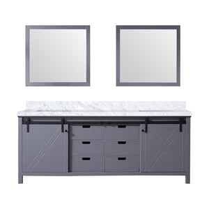 English Elm Dark Grey Double Bath Vanity With Carrara Marble Countertop & Mirrors – 84" W, Stylish & Spacious! B2731S00863