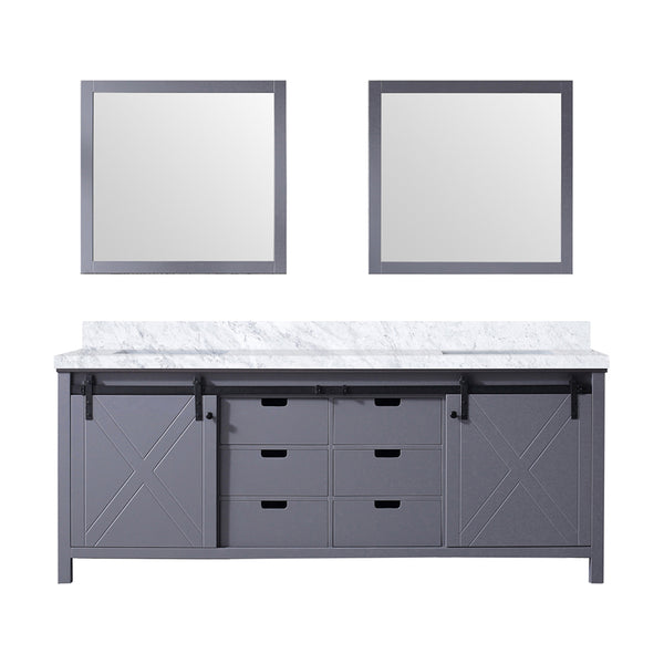 English Elm Dark Grey Double Bath Vanity With Carrara Marble Countertop & Mirrors – 84" W, Stylish & Spacious! B2731S00863