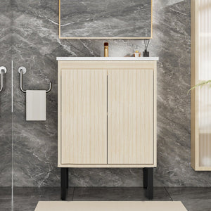 English Elm 24 Inch Bathroom Vanity – Modern Floating Design With Ample Storage, Warm Oak Finish For Any Decor W3520P349557