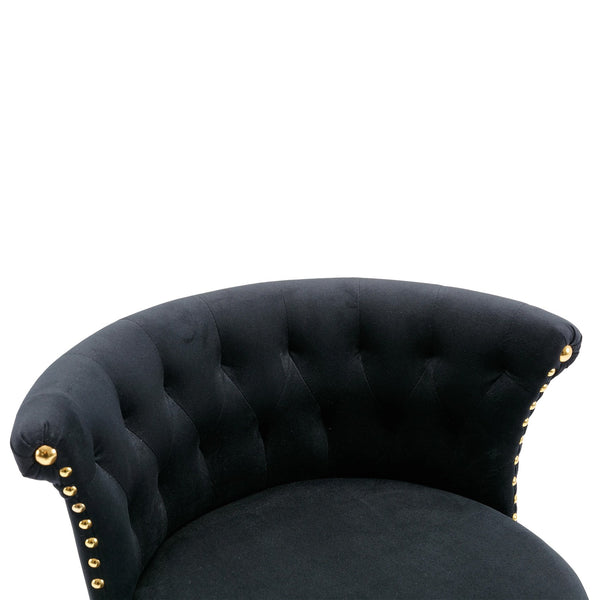 English Elm UNITED Velvet 360° Rotating Bar Chair with Diamond Stitching, Gold Frame, Plush Foam Seat, Adjustable Height Black W1568P361716