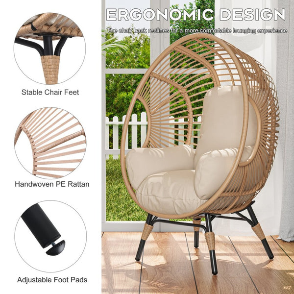 English Elm Elegant Woven Pe Rattan Hanging Egg Chair Galvanized Steel Frame Outdoor Patio Lounge Natural W3979P392989