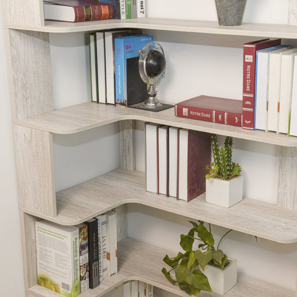 English Elm 90cm L-shaped Corner Bookcase Five Tier Open Shelving Unit for Home Office W2899P444149