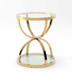 English Elm 19.69'' Round Chrome Side Table Dual Tier Gray Tempered Glass Glam Modern Accent W757P412810