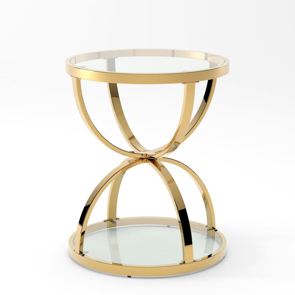 English Elm 19.69'' Round Chrome Side Table Dual Tier Gray Tempered Glass Glam Modern Accent W757P412810