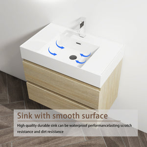 English Elm 30" Wall-Mounted Bathroom Vanity With Modern Resin Sink, Soft-Close Drawers, And Eco-Friendly Design W999S00197