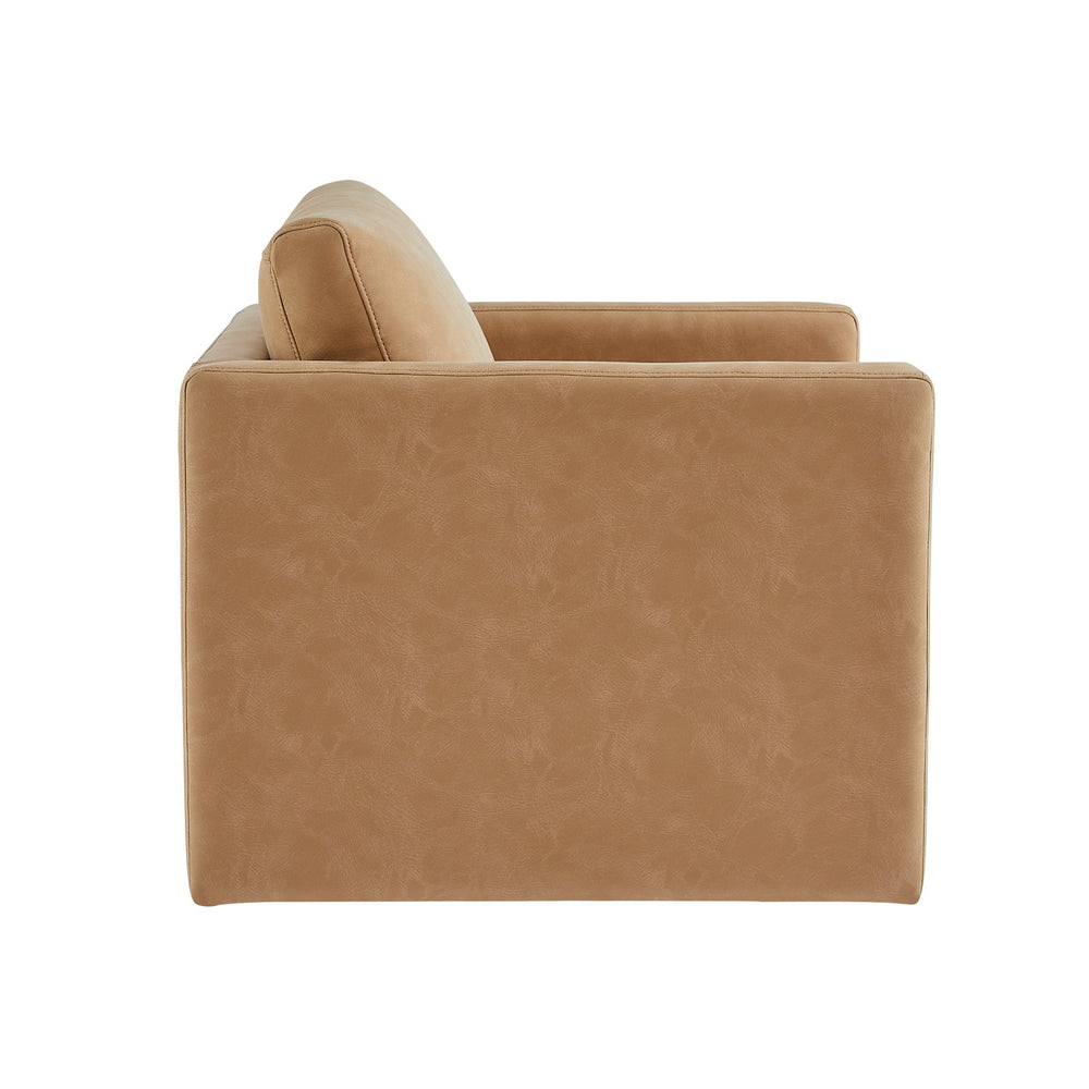 English Elm Tulo Honey Brown Faux Leather Arm Chair — Modern Tuxedo Club Chair, Plush Coil Seating, Easy-Clean Upholstery B050P390595