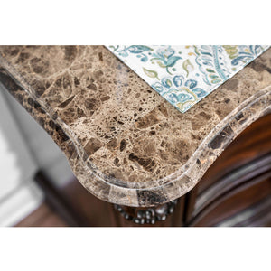 English Elm Genuine Marble Top Nightstand with 2 Drawers, Brown Cherry — Carved Rope Trim, Antique Bronze Pulls B016P251479