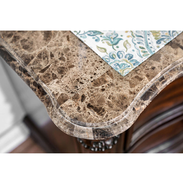 English Elm Genuine Marble Top Nightstand with 2 Drawers, Brown Cherry — Carved Rope Trim, Antique Bronze Pulls B016P251479