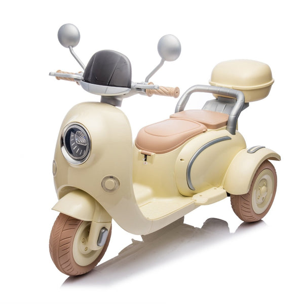 English Elm 12v Dual Motor Two Seater Kids Electric Ride on Motorcycle with Bluetooth Led and Trunk Beige W1578P268011