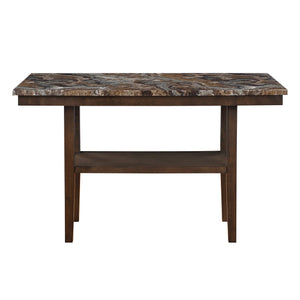 English Elm Marcello Brown Bar Table Set with Faux Marble Top, Upholstered Stools & Bench, Sturdy Storage B201S00441