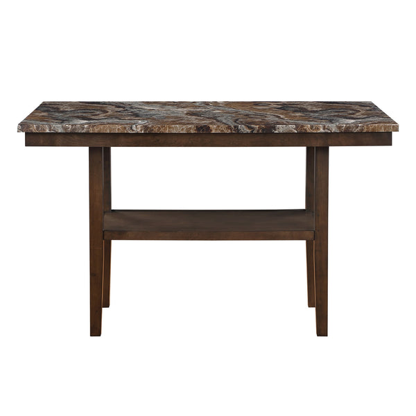 English Elm Marcello Brown Bar Table Set with Faux Marble Top, Upholstered Stools & Bench, Sturdy Storage B201S00441