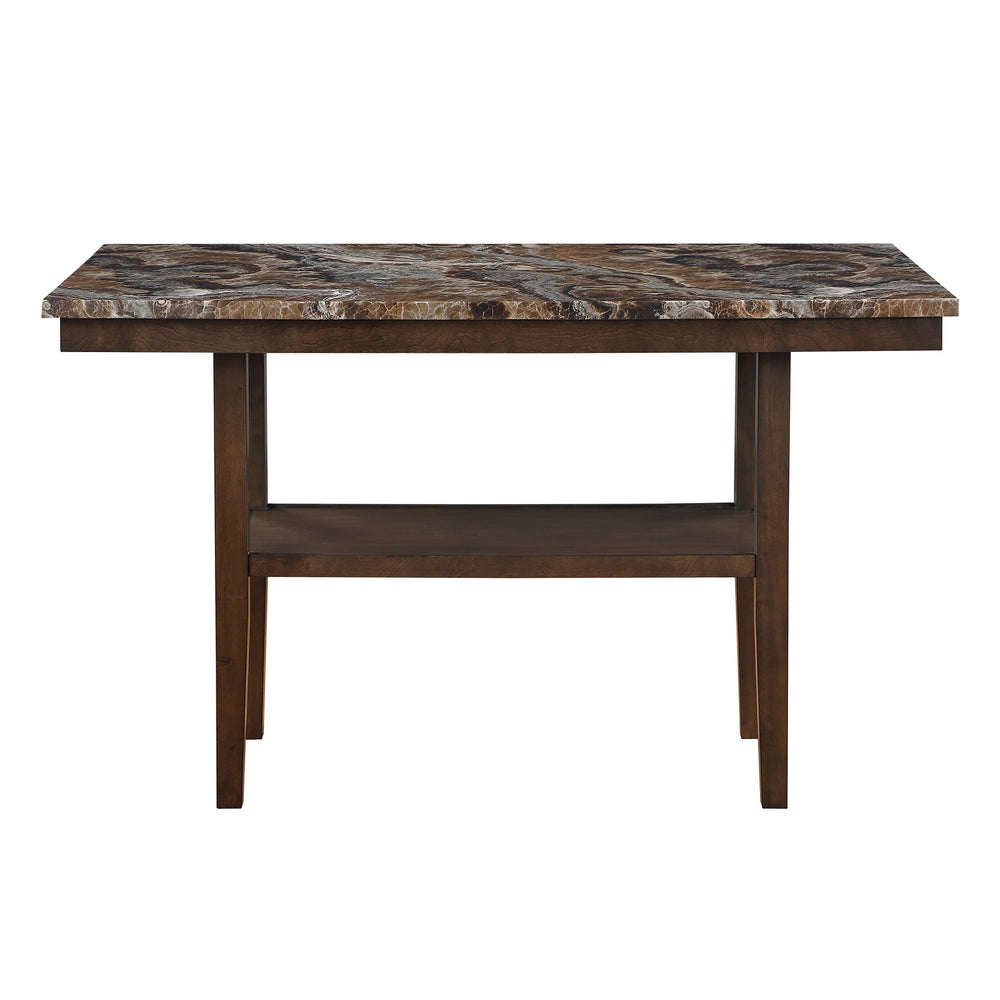 English Elm Marcello Brown Bar Table with Faux Marble Top, Solid Wood & MDF, Storage Shelf, Sturdy Contemporary Design B201P409515