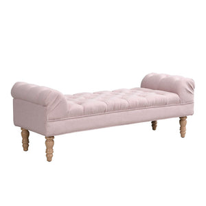 English Elm Button-tufted Upholstered Bench with Oak Legs Diamond Stitching for Bedroom or Entryway Pink N761P304406H