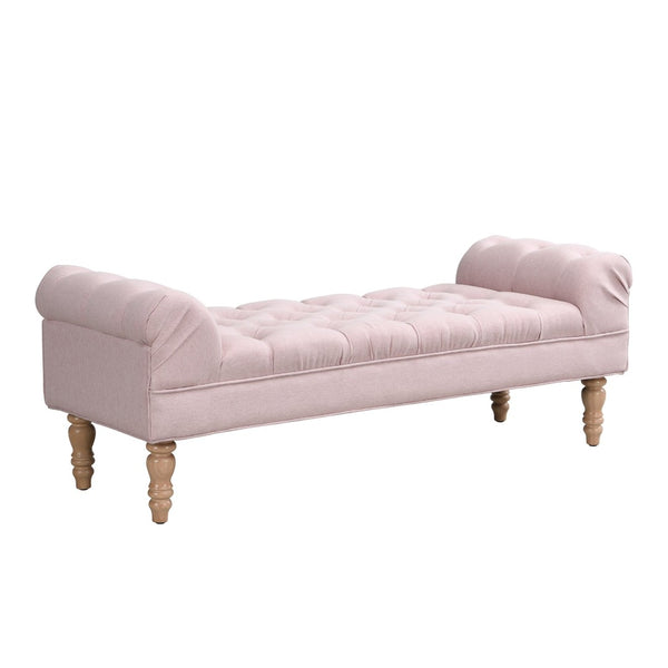 English Elm Button-tufted Upholstered Bench with Oak Legs Diamond Stitching for Bedroom or Entryway Pink N761P304406H