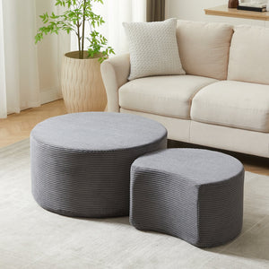 English Elm Nesting Foam Upholstered Round Coffee Tables Set of 2 — No Assembly, Multipurpose Ottoman Side Table Grey W834P326381