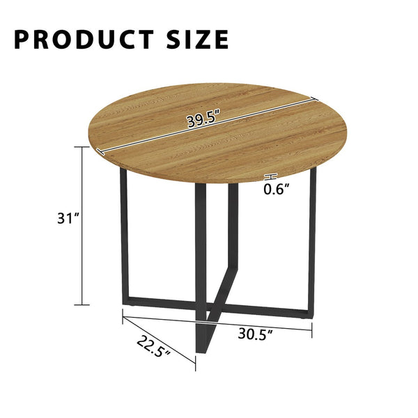 English Elm Sn-rt100-4-wd Round Oak Grain Dining Table with Black Metal Legs for Small Spaces Wood W3875P372899