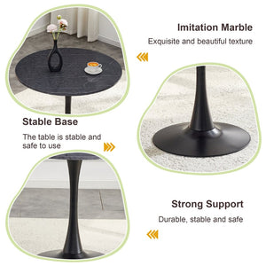 English Elm Round Faux Marble Tulip Pedestal Dining Table Mid Century Modern for Small Bistro Spaces Black+Gery W2920P405346