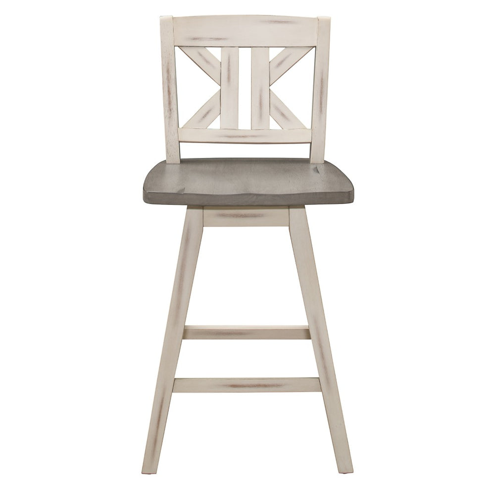 English Elm Pub Height Swivel Chairs Set Of 2, Rustic Distressed Gray & White Rubberwood X-Back Design B011P194917-GIGA