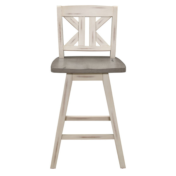 English Elm Pub Height Swivel Chairs Set Of 2, Rustic Distressed Gray & White Rubberwood X-Back Design B011P194917-GIGA