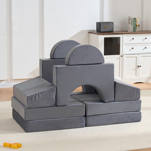 English Elm 14 Piece Modular Foam Play Couch Building Set for Toddlers Playroom Bedroom Gray W3523P450127