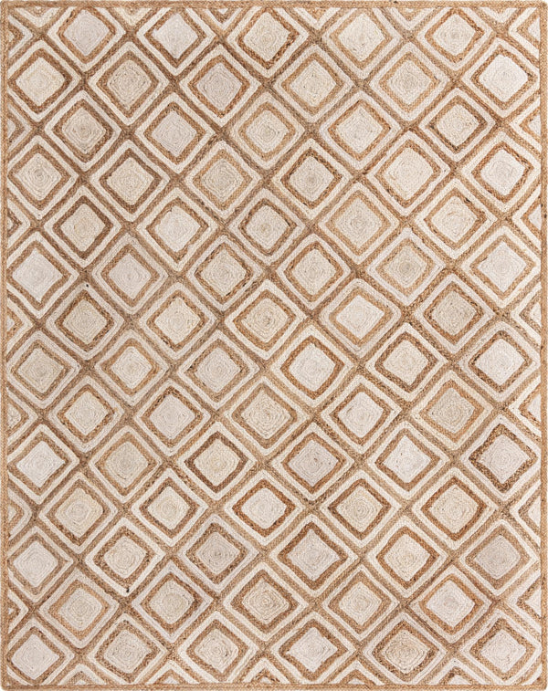 Unique Loom Braided Jute Bengal Hand Braided Geometric Rug Natural, Ivory 8' 0" x 10' 0"