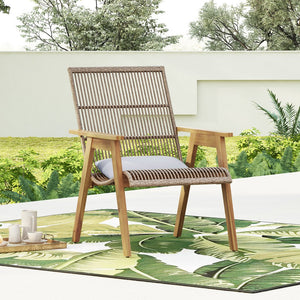 English Elm Christopher Knight Home® - Set of 2 Acacia Wood Lounge Chairs with Cushions — Teak Finish, Natural Wicker, Light Gray Fabric, 400lb Capacity, Patio Seating 26.5"W x 35.25"H 73165.00