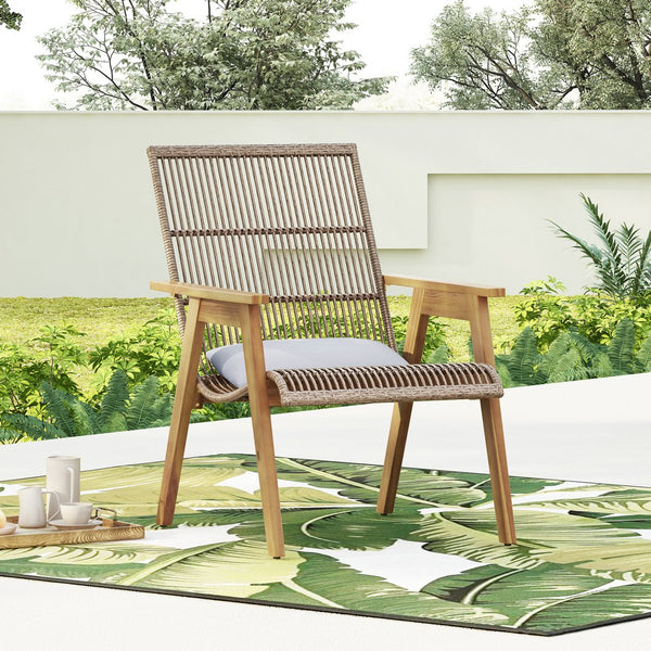 English Elm Christopher Knight Home® - Set of 2 Acacia Wood Lounge Chairs with Cushions — Teak Finish, Natural Wicker, Light Gray Fabric, 400lb Capacity, Patio Seating 26.5"W x 35.25"H 73165.00