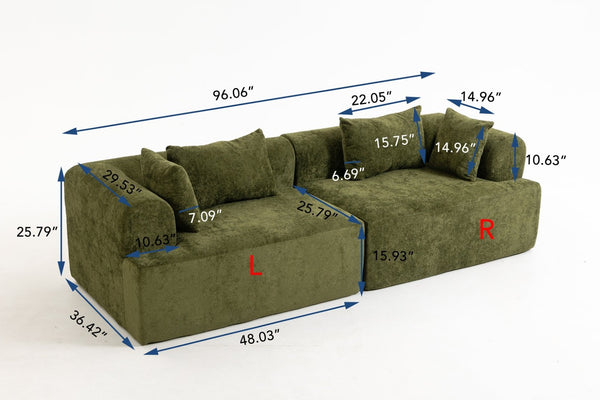 English Elm Full-foam Bouclé Modular Sectional Sofa Two Piece Cloud Silhouette Living Room Seating Green W3326P443489