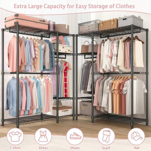 English Elm Heavy Duty Clothes Rack — 6 Adjustable Wire Shelves & 3 Rails, Portable Metal Organizer, Black, Heavy-Duty Storage Solution W3204P366324