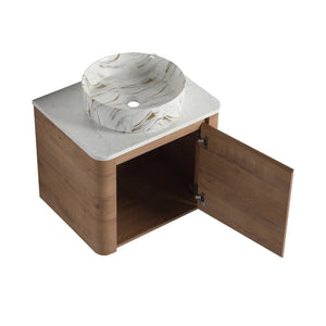 English Elm 24'' Wall-Mounted Bathroom Vanity With Ceramic Vessel Sink, Soft-Close Door & Space-Saving Design W999S00394