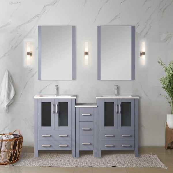 English Elm Dark Grey Double Bath Vanity 60" w with Side Cabinet, White Ceramic Top, Soft-Close Drawers, Durable Counter B2731S00610