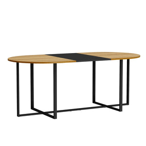 English Elm Sn-ovt200-8-wdbk Oval Dining Table Oak and Black Two-tone Modern Mdf Top Metal Base W3875P372904